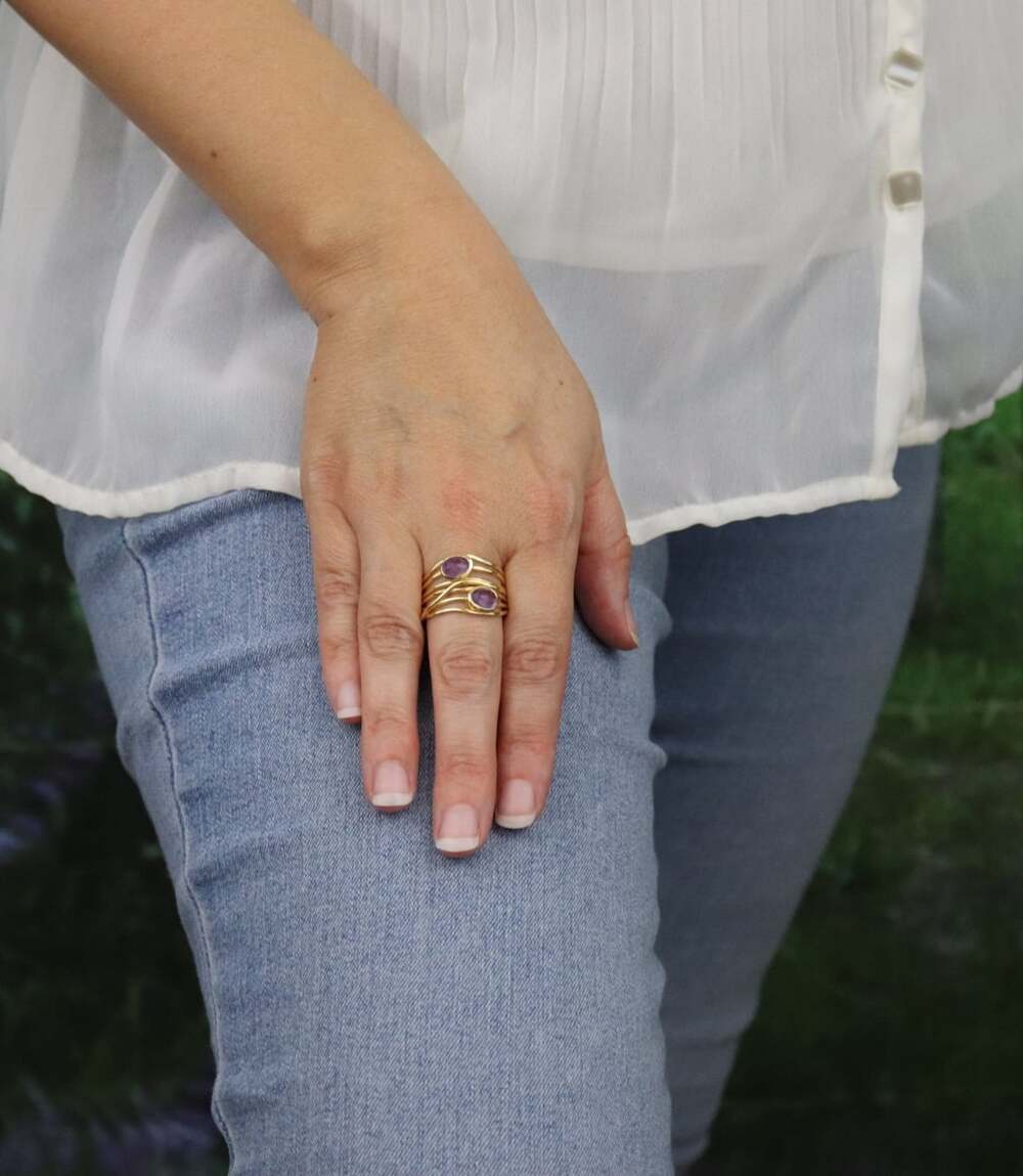 18k Gold Over Sterling Silver Natural Amethyst Ring Size 9 1/4 - Picture 3 of 7
